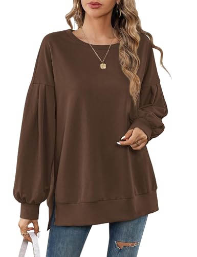 Beluring T-Shirt Damen Casual Langarm Oberteile Elegante Rundhals Pullover Tops Braun S von Beluring