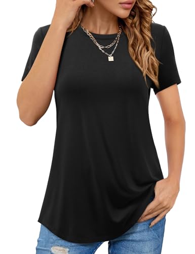 Beluring T-Shirt Damen Sommer Elegant Rundhals Oberteile Einfarbig Kurzarm Longtop Schwarz S von Beluring