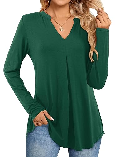 Beluring T-Shirts für Damen Elegant Langarm Shirt Swing Saum Oberteile Basic Top Grün L von Beluring