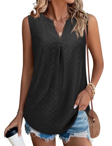 Beluring Tank Top Damen Elegant V-Ausschnitt Shirts Sommer Ärmellos Schick Tunika Oberteile Schwarz XL von Beluring