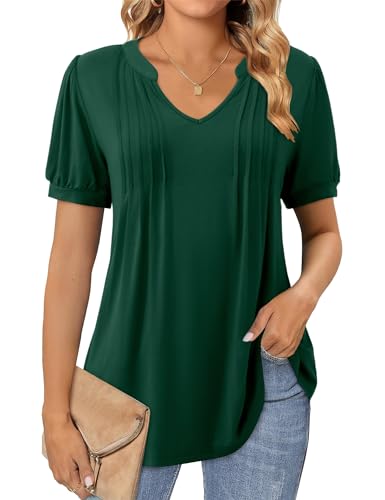 Beluring Top Damen Casual Kurzarm T-Shirt Elegant V-Ausschnitt Modische Tunika Bluse Dunkelgrün S von Beluring