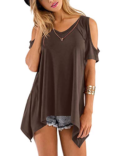 Beluring Tops Damen Sommer T Shirt Oberteil Tops Bluse mit V Ausschnitte, A-braun, 42-44 (Herstellergröße: L) von Beluring