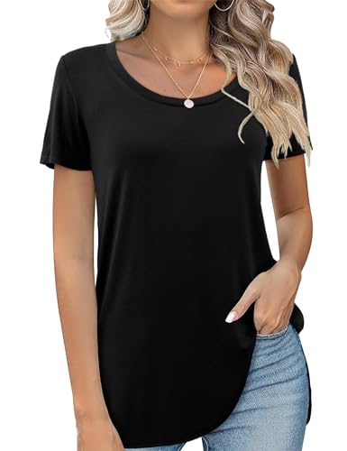 Beluring Shirt Damen Kurzarm Oberteil Sommer Tshirts Rundhals Longshirt Schwarz L von Beluring