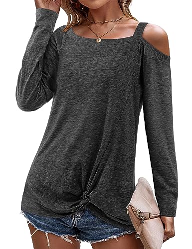 Beluring Oberteile Damen Casual Langarm Schulterfrei T-Shirts Einfarbig Basic Tunika von Beluring