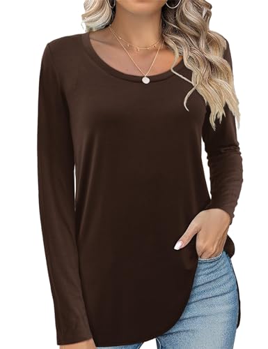 Beluring Tunika Damen Langarm Shirt Oberteil Locker Rundhals Tshirt Geteiltes Hemd Braun L von Beluring