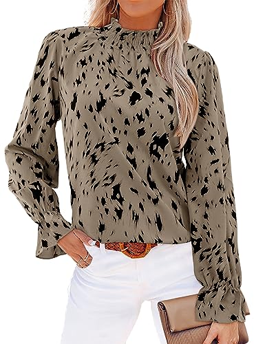 Beluring Tunika Damen Langarm Elegant T-Shirts Leopard Print Longshirt Locker Bluse Khaki XXL von Beluring
