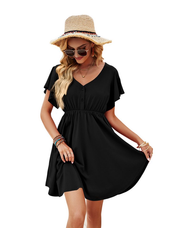Beluring Tunikakleid Damen Sommerkleid mit kurzen Ärmeln – lässig & vielseitig tragbar Luftiges Damenkleid mit V-Ausschnitt & Gummizug – elegant & bequem von Beluring
