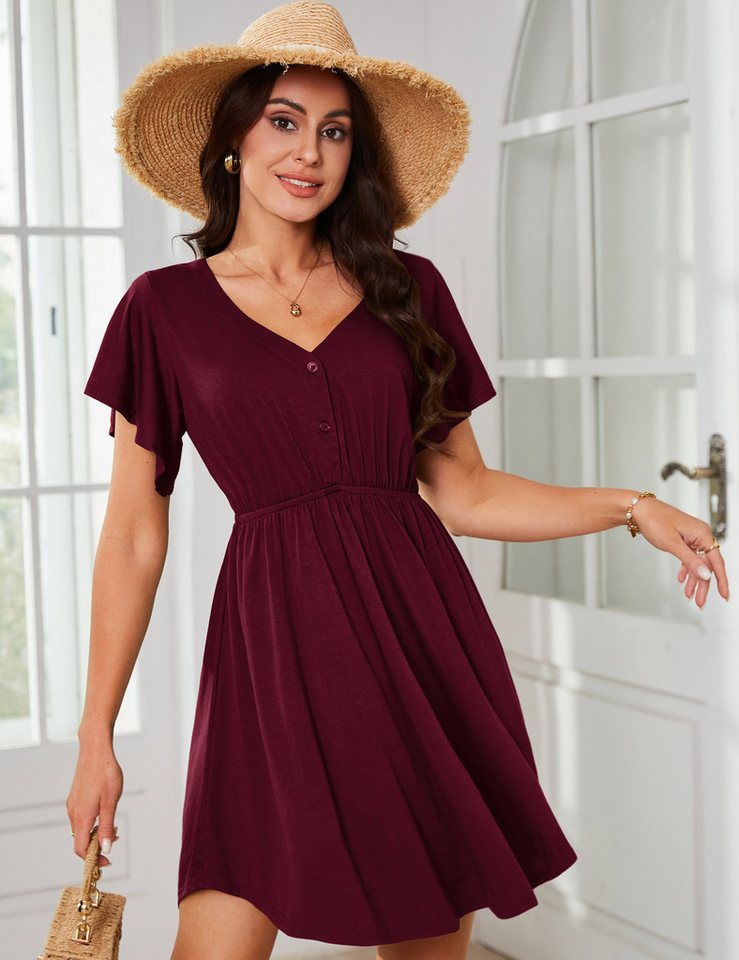 Beluring Tunikakleid Damen V-Ausschnitt Tunikakleid – modisch, bequem & vielseitig Tunika Kleid mit V-Ausschnitt und Knopfleiste Schönes Swing Midikleid von Beluring