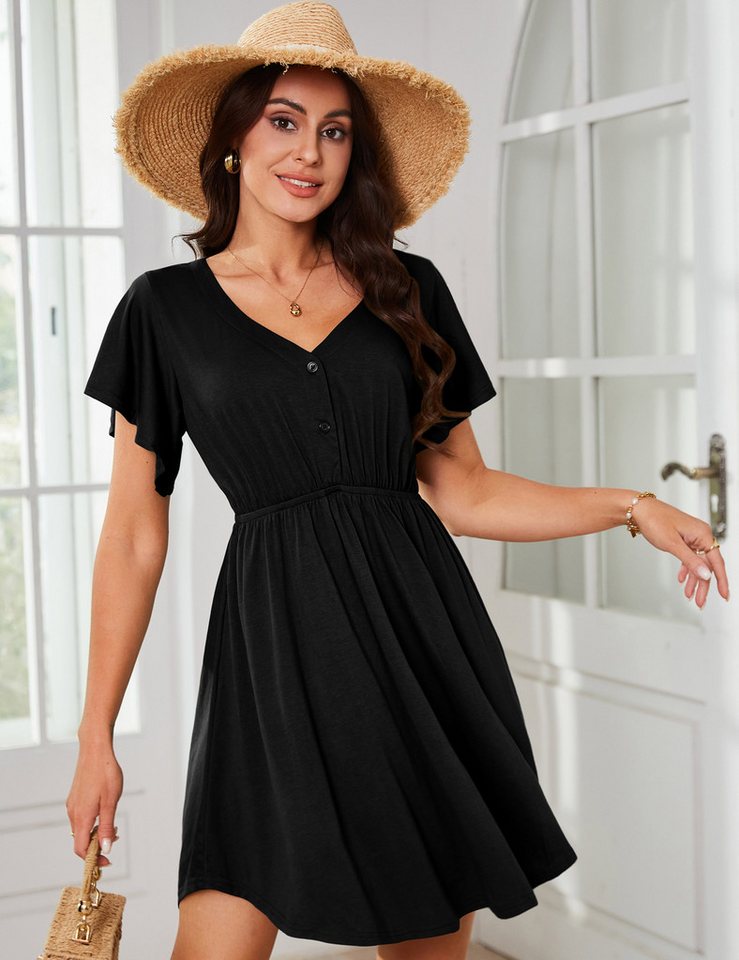 Beluring Tunikakleid Damen V-Ausschnitt Tunikakleid – modisch, bequem & vielseitig Tunika Kleid mit V-Ausschnitt und Knopfleiste Schönes Swing Midikleid von Beluring