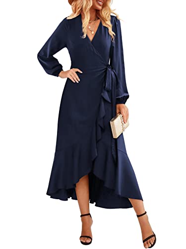 Beluring Wickelkleid Damen Elegant V Ausschnitt Langes Kleider Schick Langarm Kleid Navy Blau XXL Beluring Wickelkleid Damen Elegant V Ausschnitt Langes Kleider Schick Langarm Kleid Navy Blau XXL von Beluring