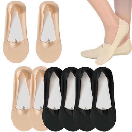Belvanr 4 Paar Unsichtbare Füßlinge Damen 35-40, Füsslinge Ballerina Socken Damen, Unsichtbare Ballerina Socken, für Hohe Absätze Bootsschuhe Turnschuhe Flache Schuhe(Schwarz/Hautfarbe) von Belvanr
