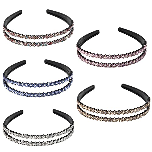 Belvanr Modische Haarreife 5 Stück Haarreifen Damen Glitzer Doppel Kristall Seite Hard Headbands Damen Haarreif mit Strass Hart Rutschfeste Zinken Stirnband Haarschmuck Strass Haarband von Belvanr