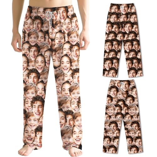 Bemaystar Personalisierte Pyjamahose mit Foto - Individueller Gesichts Pyjama Hose,Personalisierte Schlafhose für Männer und Frauen Geschenk von Bemaystar