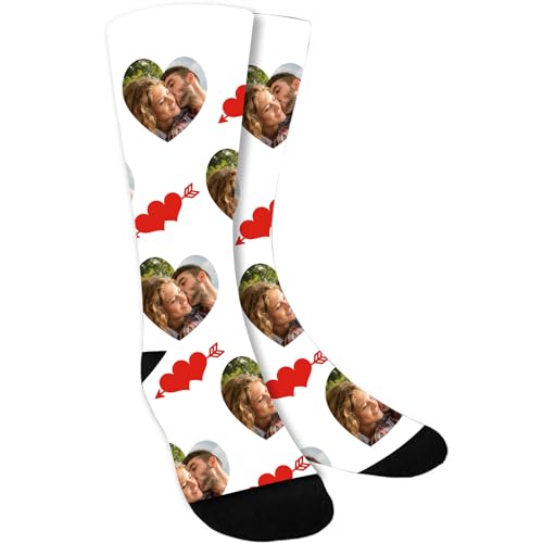 Bemaystar benutzerdefinierte Gesicht Socken mit Foto Pfeil Liebe, Valentinstag Geschenke für ihn ihr, personalisierte Geschenke für Männer Frauen von Bemaystar