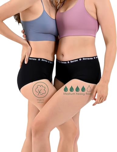 Teenage Hipster Starter Paket aus zertifizierter Bio-Baumwolle, Perioden-Slip, Nachtwäsche, Menstruationsunterwäsche bei mittlerer bis starker Blutung, schwarz, Größe S, Doppelpack von BeMee