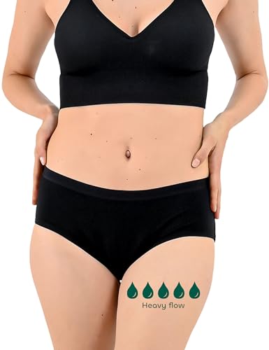 BeMee Daytime Hipster Heavy Flow, Perioden-Slip für Damen, Menstruations-Unterwäsche aus OEKOTEX100 zertifizierter Bambus-Viskose schadstoff-frei, saugstark für Starke Blutung, schwarz, Größe L von BeMee