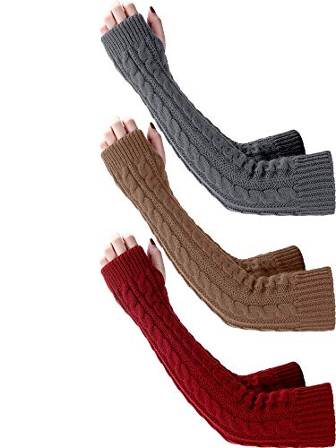 Bememo 3 Paare Armlinge Winter Lange Fingerlose Handschuhe Stricken Handgelenk Wärmer mit Daumenloch für Damen Mädchen (Farbe Set 5) von Bememo