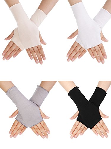 Bememo 4 Paar UV Schutz Handschuhe - Handgelenk Länge Sonnen Block Fahren Unisex Fingerlose (Farbe Set 1) von Bememo