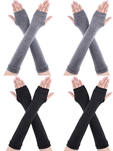 Bememo 4 Paar Winter Lange Fingerlose Handschuhe Gestrickte Armwärmer Ellenbogen Länge Handschuhe Daumen Loch Handschuhe für Damen Mädchen (Farbe E) von Bememo