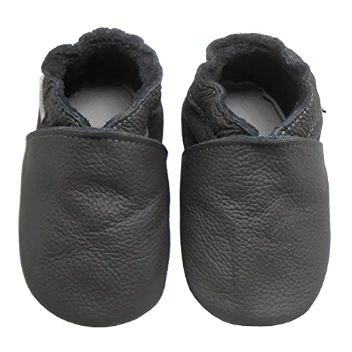 Bemesu Baby Krabbelschuhe Lauflernschuhe Lederpuschen Kinder Hausschuhe aus weichem Leder Einfarbig Schlamm (L, 12-18 M, EU 21-22) von Bemesu