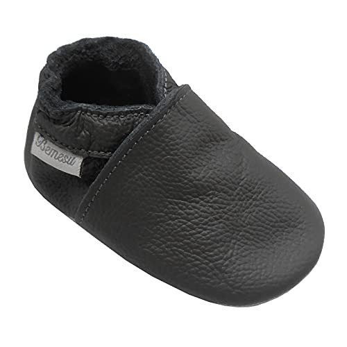 Bemesu Baby Krabbelschuhe Lauflernschuhe Lederpuschen Kinder Hausschuhe aus weichem Leder Einfarbig Schlamm (S, 0-6 M, EU 18-19) von Bemesu