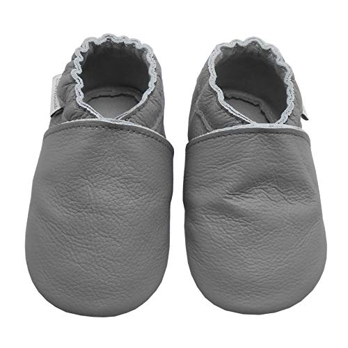 Bemesu Baby Krabbelschuhe Lauflernschuhe Lederpuschen Kinder Hausschuhe aus weichem Leder Grau (XL, 18-24 M, EU 23-24) von Bemesu