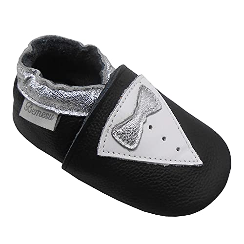 Bemesu Baby Krabbelschuhe Lauflernschuhe Lederpuschen Kinder Hausschuhe aus weichem Leder für Mädchen und Jungen Krawatte (M, 6-12 M, EU 20-21) von Bemesu