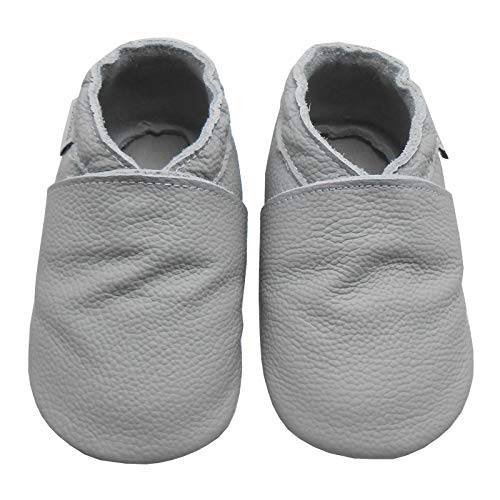 Bemesu Echtleder Hausschuhe Säugling Krabbelschuhe Hausschuhe Mädchen Schuhe Jungen Schuhe Kinder Lauflernschuhe Grau(M, 6-12 M, EU 20-21) von Bemesu