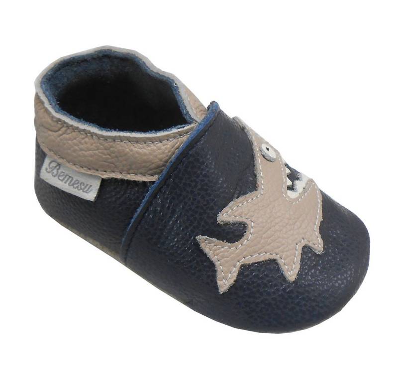 Bemesu Krabbelschuhe Baby Lauflernschuhe Lederpuschen dunkelblau Hai Krabbelschuh Rutschfest atmungsaktiv von Bemesu