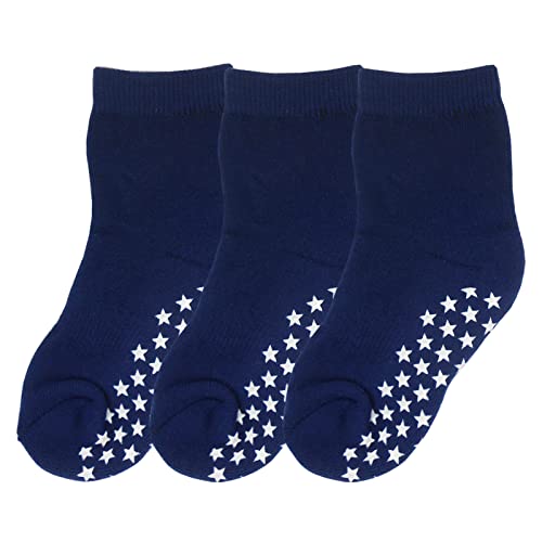 Bemesu Neugeborenen-Socken Anti-Rutsch-Baumwollsocken Kinder Kurze Kriechsocken Weiche Halbfrottee Einfarbige Socken 3 Paar dunkel blau (S，6-12 Monate) von Bemesu