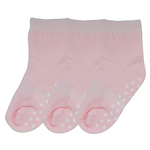 Bemesu Neugeborenen-Socken Anti-Rutsch-Baumwollsocken Kinder Kurze Kriechsocken Weiche Halbfrottee Einfarbige Socken 3 Paar rosa (L，18 Monate - 2Jahre) von Bemesu