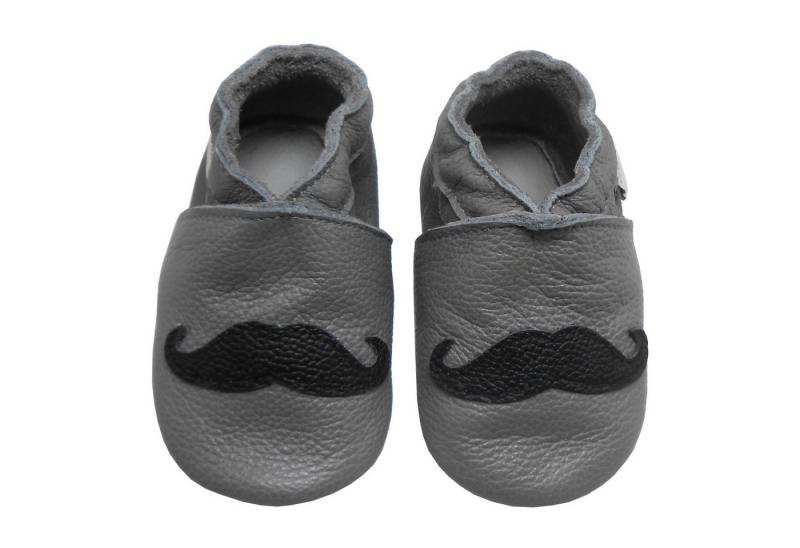 Bemesu Weiche Leder Krabbelschuhe Baby Lauflernschuh Lederpuschen dunkelgrau Barfußschuh Rutschfest atmungsaktiv von Bemesu