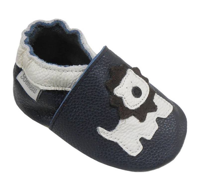 Bemesu Weiche Leder Krabbelschuhe Baby Lauflernschuhe Lederpuschen dunkelblau Krabbelschuh (Muster: Löwe) von Bemesu