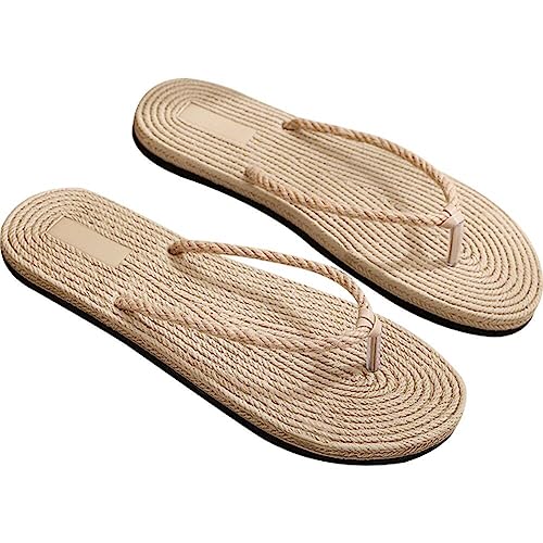 Bemvp Stroh Flip Flops Sommer Strand rutschfeste Hausschuhe offene Zehen Sandalen leichte flache Sandalen Frauen Casual Slides von Bemvp