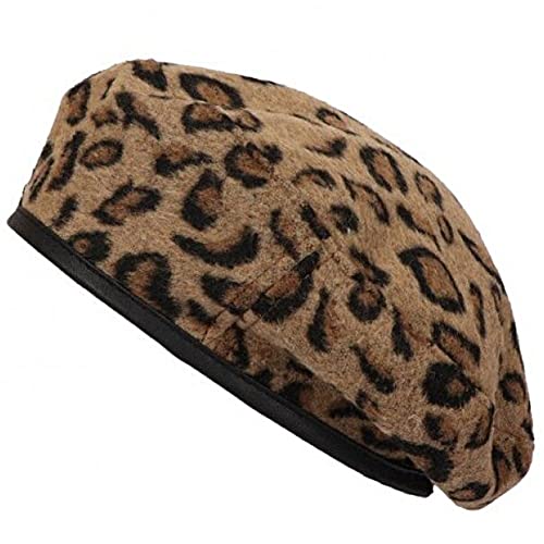 Leopard Print Beret Hüte Vintage Style Maler Hut Frauen Frühling Herbst Beret Winterkünstler Hat Beanie Cap von Bemvp