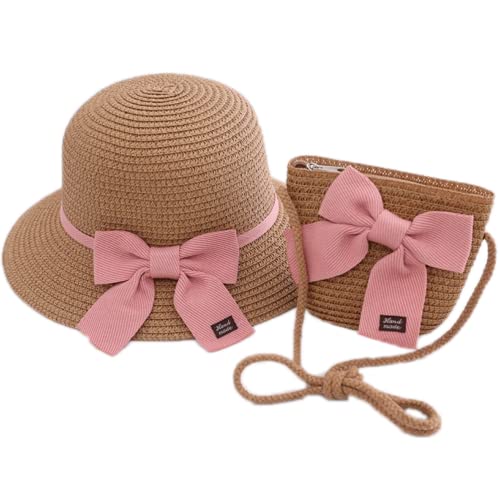 Mädchen Prinzessin Strohhut Und Handtaschen Set 2 Stücke Sommerurlaub Kinder Süße Niedliche Bughut Uv-Schutz Strandhut von Bemvp