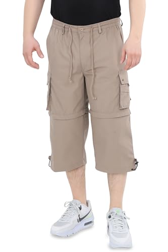 Ben Creek - Herren Capri Freizeithose - Bermuda Short für Alltag & Urlaub - 3/4 Zip Off Wanderhose mit Gummizugbund - Kurze Cargo mit Multitaschen QM7 - Fango XL von Ben Creek