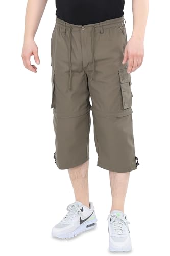 Ben Creek - Herren Capri Freizeithose - Bermuda Short für Alltag & Urlaub - 3/4 Zip Off Wanderhose mit Gummizugbund - Kurze Cargo mit Multitaschen QM7 - Oliv 3XL von Ben Creek