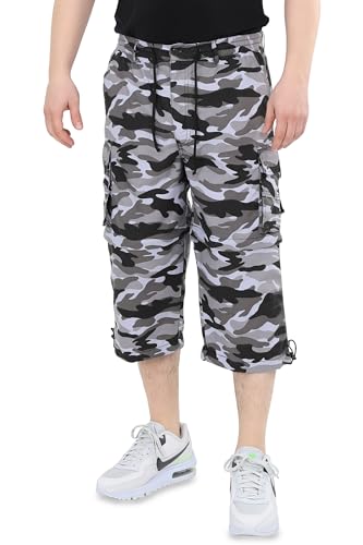 Ben Creek - Herren Capri Freizeithose - Bermuda Short für Alltag & Urlaub - 3/4 Zip Off Wanderhose mit Gummizugbund - Kurze Cargo mit Multitaschen QM7 - hellblau-grau Military XL von Ben Creek