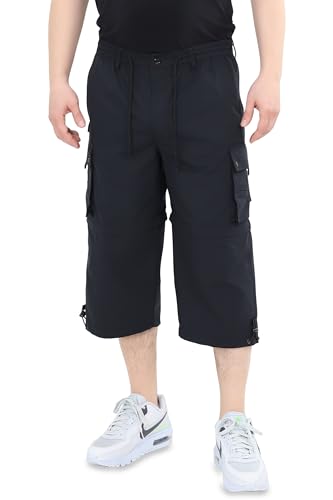 Ben Creek - Herren Capri Freizeithose - Bermuda Short für Alltag & Urlaub - 3/4 Zip Off Wanderhose mit Gummizugbund - Kurze Cargo mit Multitaschen QM7 - schwarz XXL von Ben Creek