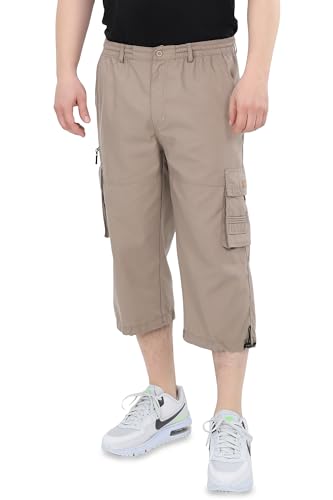 Ben Creek - Herren Capri Freizeithose - Bermuda Short für Freizeit & Alltag - Kurze 3/4 Wanderhose mit Gummizugbund - halblange Cargo mit Multitaschen QLH13 (Fango XXL) von Ben Creek