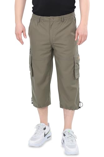 Ben Creek - Herren Capri Freizeithose - Bermuda Short für Freizeit & Alltag - Kurze 3/4 Wanderhose mit Gummizugbund - halblange Cargo mit Multitaschen QLH13 (Oliv XXL) von Ben Creek