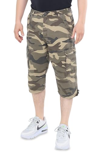 Ben Creek - Herren Capri Freizeithose - Bermuda Short für den Alltag - Kurze 3/4 Wanderhose mit Gummizugbund - Cargo mit Multitaschen im Military Look M301 (Fango-Military 3XL) von Ben Creek