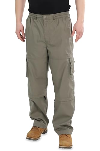 Ben Creek - Herren Cargohose - Lange Zip Off Outdoorhose Für Trekking und Alltag - unifarbene Arbeitshose mit Multitaschen - Kurze 3/4 Zip Capri QDA13Z (Oliv XL) von Ben Creek