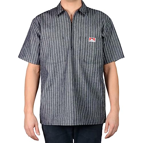Ben Davis Herren-Hemd mit halbem Reißverschluss, Butcher Block Stripe Black, L von Ben Davis