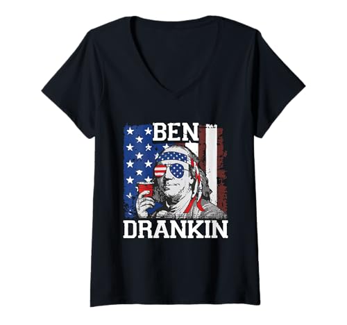 Damen Lustige Ben Drankin 4. Juli USA-Flagge Männer Trinken Bier T-Shirt mit V-Ausschnitt Damen Lustige Ben Drankin 4. Juli USA-Flagge Männer Trinken Bier T-Shirt mit V-Ausschnitt von Ben Drankin Funny Patriotic 4th of July