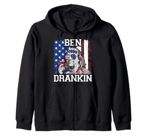 Lustige Ben Drankin 4. Juli USA-Flagge Männer Trinken Bier Kapuzenjacke von Ben Drankin Funny Patriotic 4th of July