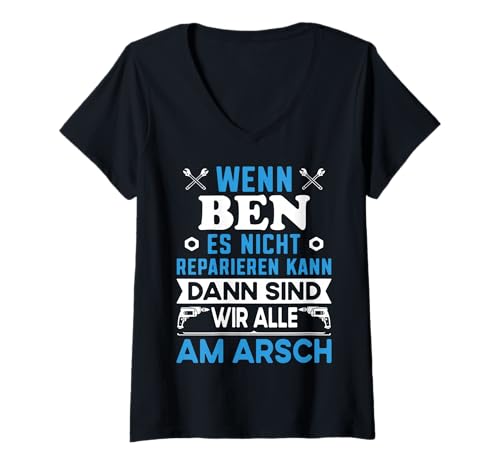 Damen Lustiger Männer Name Ben Vorname Ben lustig mit Fun Spruch T-Shirt mit V-Ausschnitt von Ben Name Vorname Retro Vintage Kosename Geschenke
