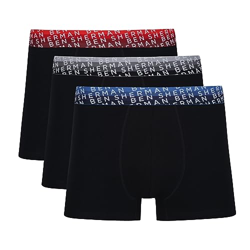 Herren Ben Sherman Boxershorts in Schwarz | Trunks aus weicher, baumwollreicher Textur mit elastischem Bund | Bequeme und atmungsaktive Unterwäsche - Dreierpack von Ben Sherman