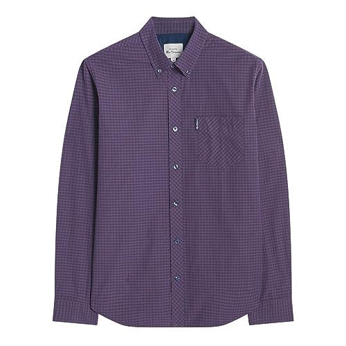 Ben Sherman Herren Freizeithemden 'Gingham' Kariert Polokragen Langarm (Plum) L von Ben Sherman